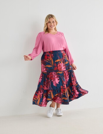 Studio Curve Floral Print Tiered Skirt, Pink product photo