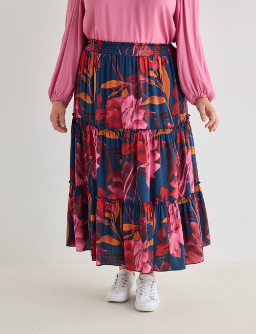 Studio Curve Floral Print Tiered Skirt, Pink product photo View 03 L