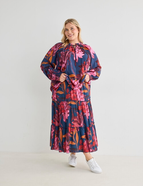 Studio Curve Floral Print Tiered Skirt, Pink product photo View 05 L