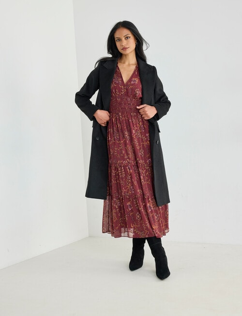 Whistle Double Breasted Long Coat, Black product photo View 03 L