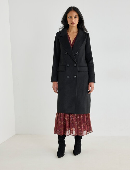Whistle Double Breasted Long Coat, Black product photo View 04 L