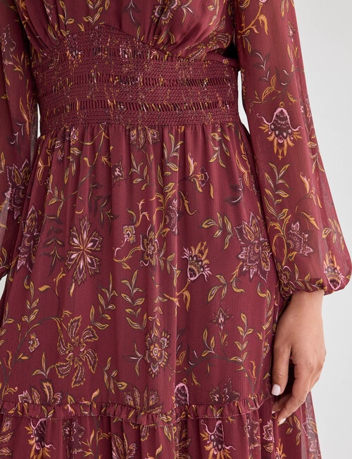 Whistle Floral Shirred Waist Midi Dress, Deep Plum product photo View 05 L