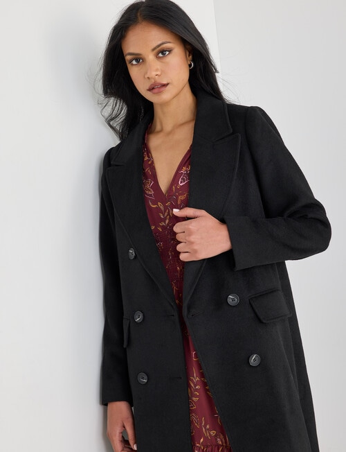 Whistle Double Breasted Long Coat, Black product photo