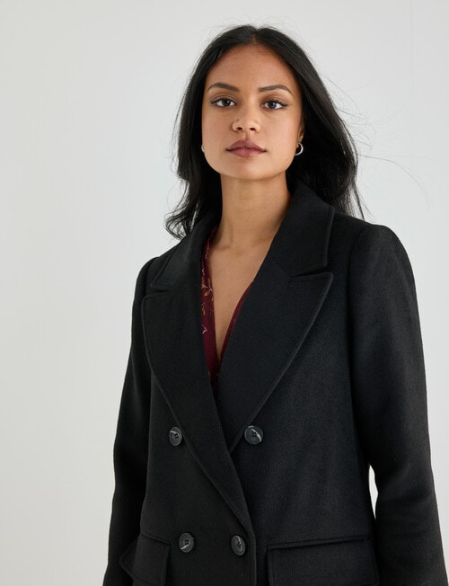 Whistle Double Breasted Long Coat, Black product photo View 05 L