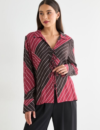 Whistle Tie Front Shirt, Stripe Cacao product photo