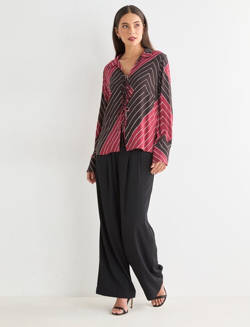 Whistle Tie Front Shirt, Stripe Cacao product photo View 03 L