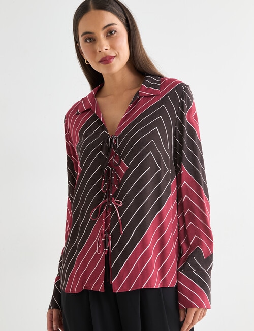 Whistle Tie Front Shirt, Stripe Cacao product photo View 05 L