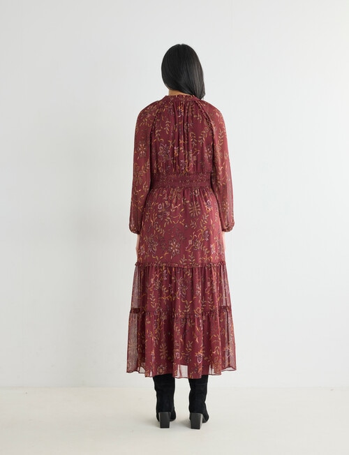 Whistle Floral Shirred Waist Midi Dress, Deep Plum product photo View 02 L