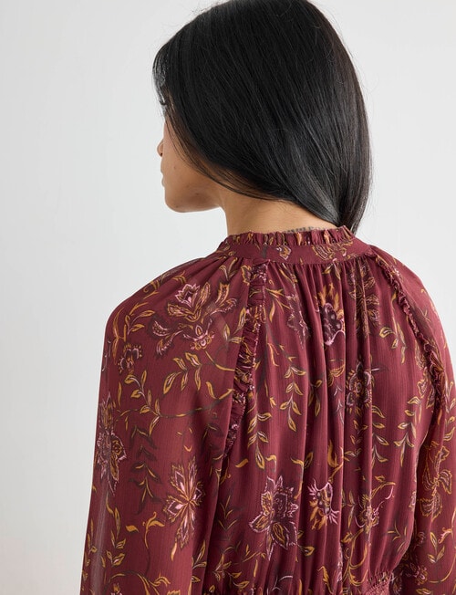 Whistle Floral Shirred Waist Midi Dress, Deep Plum product photo View 06 L