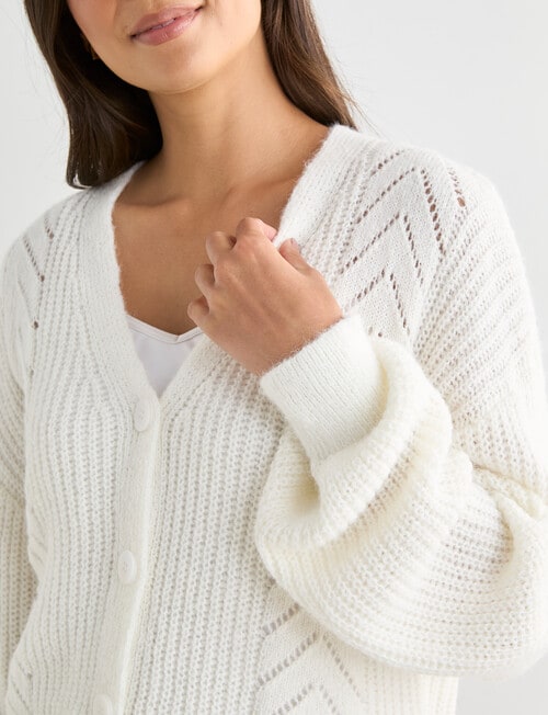 Whistle Pointelle Knit Cardigan, Winter White product photo View 04 L