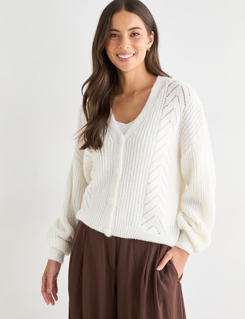 Whistle Pointelle Knit Cardigan, Winter White product photo View 05 L