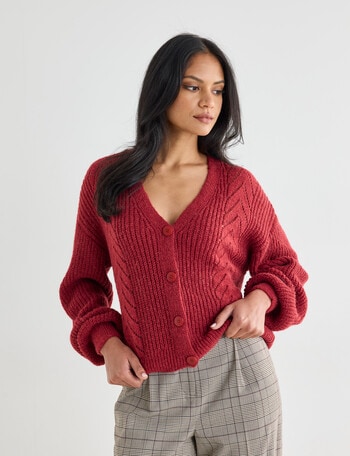 Whistle Pointelle Knit Cardigan, Garnet product photo