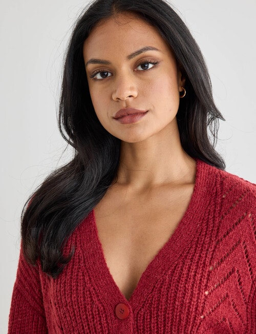 Whistle Pointelle Knit Cardigan, Garnet product photo View 04 L