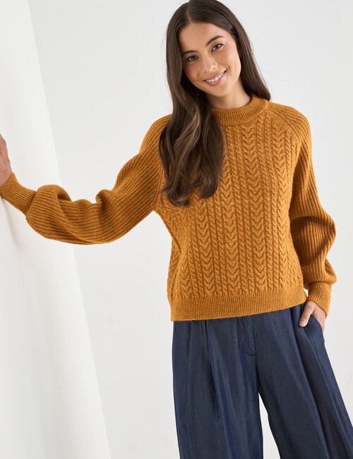 Whistle Cable Knit Rib Jumper, Golden Ochre product photo
