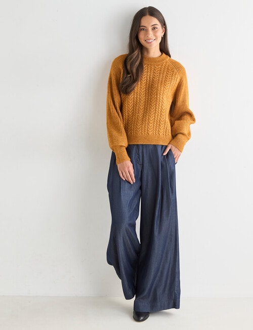 Whistle Cable Knit Rib Jumper, Golden Ochre product photo View 03 L