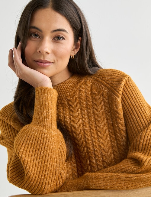 Whistle Cable Knit Rib Jumper, Golden Ochre product photo View 04 L