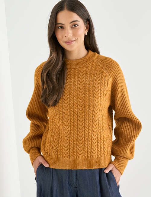 Whistle Cable Knit Rib Jumper, Golden Ochre product photo View 05 L