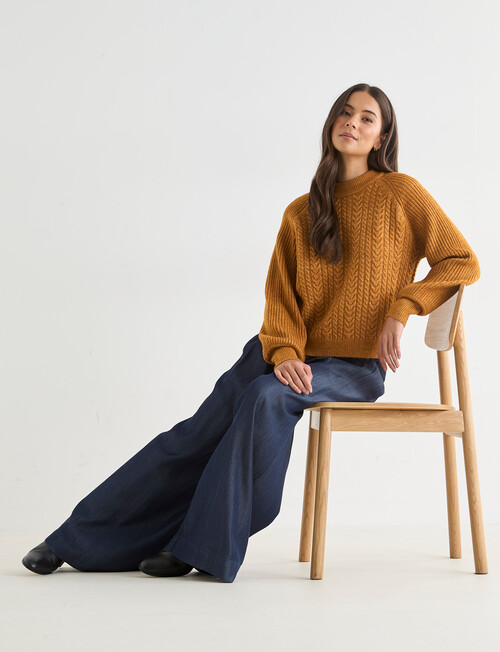 Whistle Cable Knit Rib Jumper, Golden Ochre product photo View 08 L