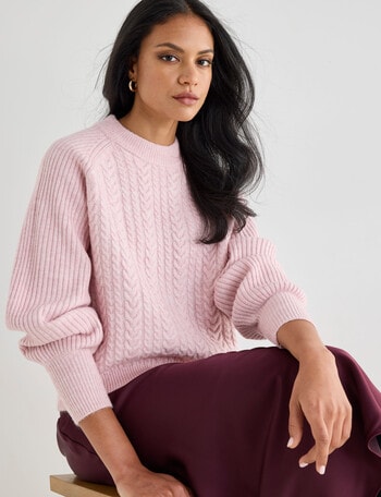 Whistle Cable Knit Rib Jumper, Pink Quartz product photo