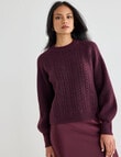 Whistle Cable Knit Rib Jumper, Black Cherry product photo