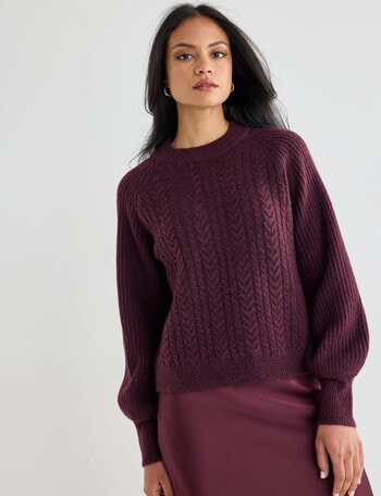 Whistle Cable Knit Rib Jumper, Black Cherry product photo