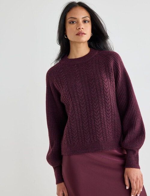 Whistle Cable Knit Rib Jumper, Black Cherry product photo