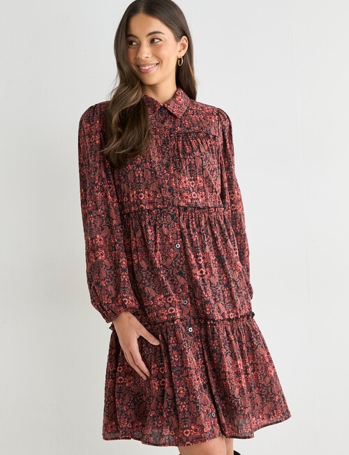 Whistle Mini Textured Shirt Dress, Floral Black product photo