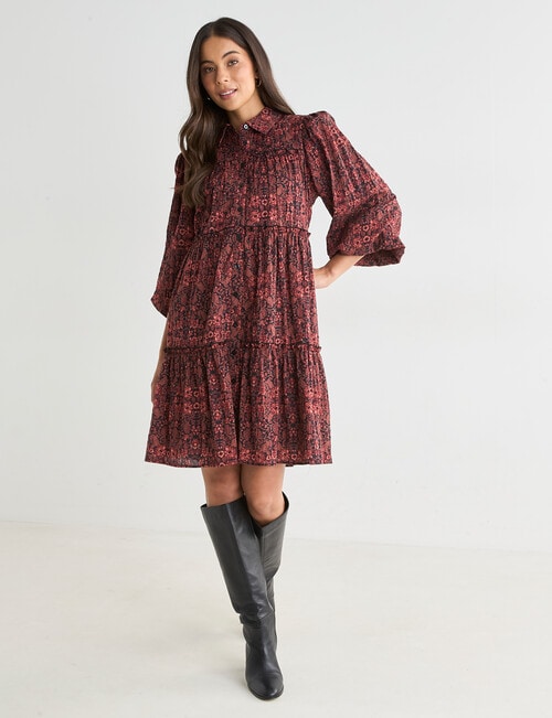 Whistle Mini Textured Shirt Dress, Floral Black product photo View 03 L