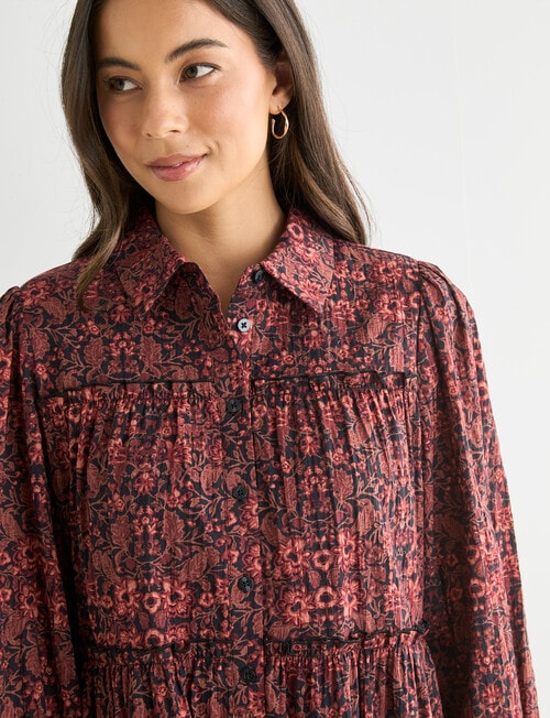 Whistle Mini Textured Shirt Dress, Floral Black product photo View 04 L