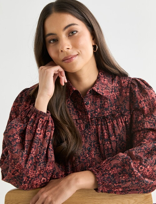 Whistle Mini Textured Shirt Dress, Floral Black product photo View 06 L