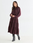 Whistle Satin Tiered Midi Dress, Dark Cherry product photo