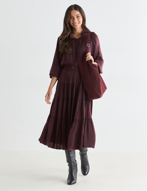 Whistle Satin Tiered Midi Dress, Dark Cherry product photo View 06 L