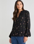 Whistle Long Sleeve Gather Top, Floral Black product photo