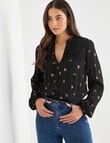 Whistle Long Sleeve Gather Top, Floral Black product photo View 07 S