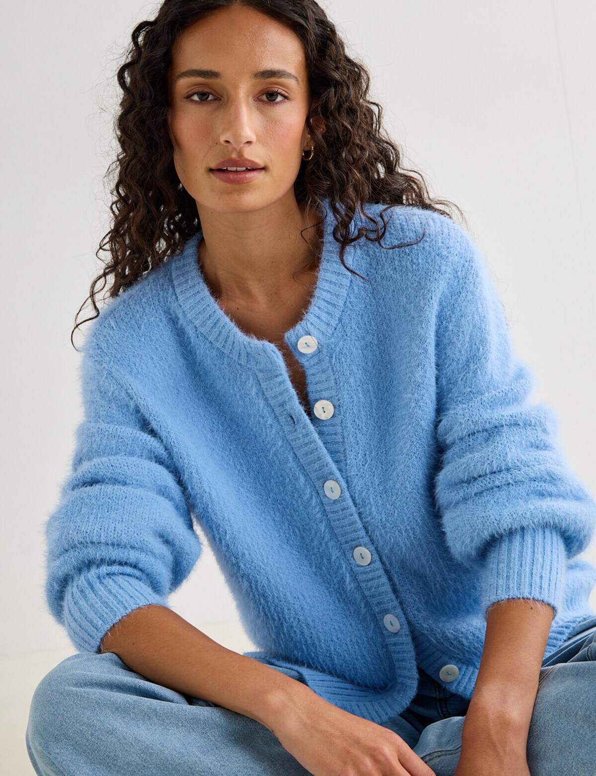 Zest Feather Knit Cardigan, Pale Blue - Knitwear