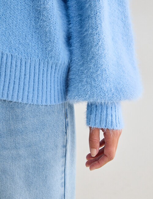 Zest Feather Knit Cardigan, Pale Blue - Knitwear