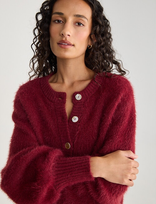 Zest Feather Knit Cardigan, Port product photo