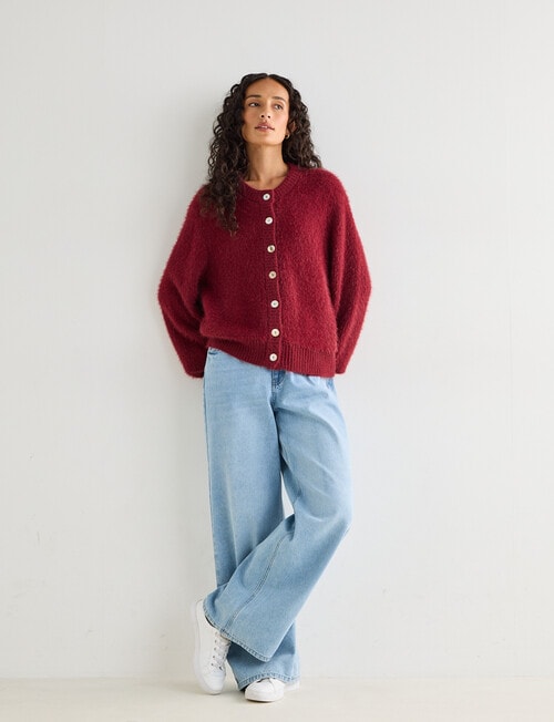 Zest Feather Knit Cardigan, Port product photo View 03 L