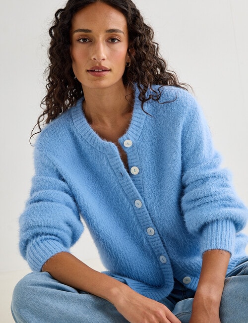 Zest Feather Knit Cardigan, Pale Blue product photo