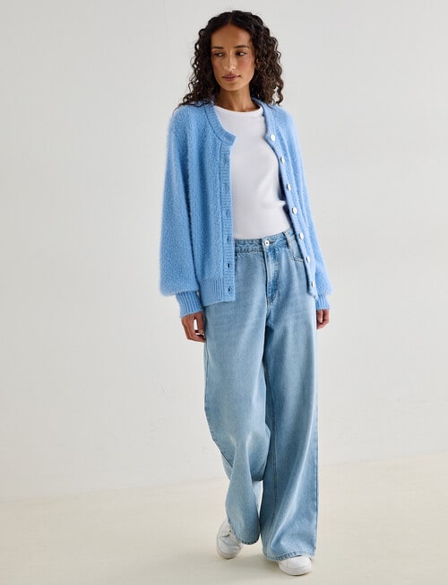 Zest Feather Knit Cardigan, Pale Blue product photo View 03 L