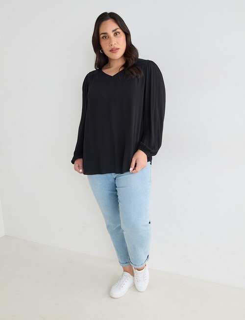 Studio Curve V-Neck Long Sleeve Blouse, Black product photo View 03 L