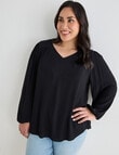 Studio Curve V-Neck Long Sleeve Blouse, Black product photo View 05 S