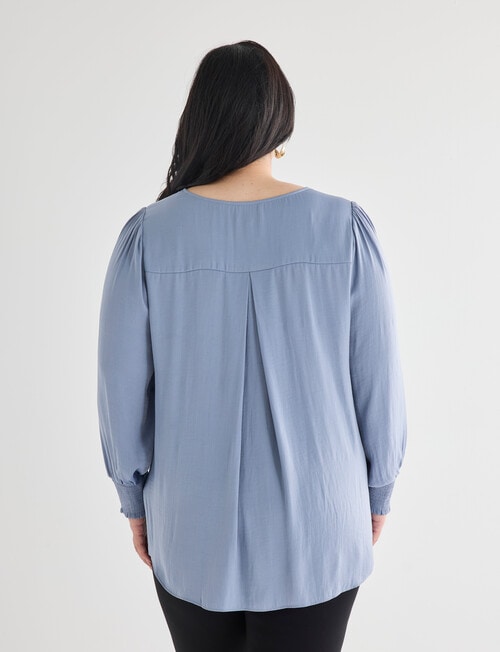 Studio Curve Pintuck Button Front Top, Steel Blue product photo View 02 L