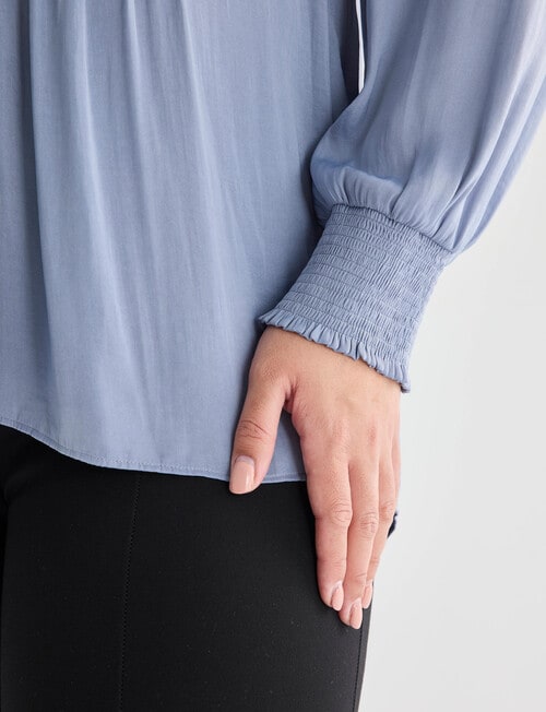 Studio Curve Pintuck Button Front Top, Steel Blue product photo View 07 L