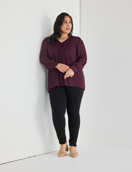 Studio Curve Pintuck Button Front Top, Cherry Lacquer product photo View 03 L