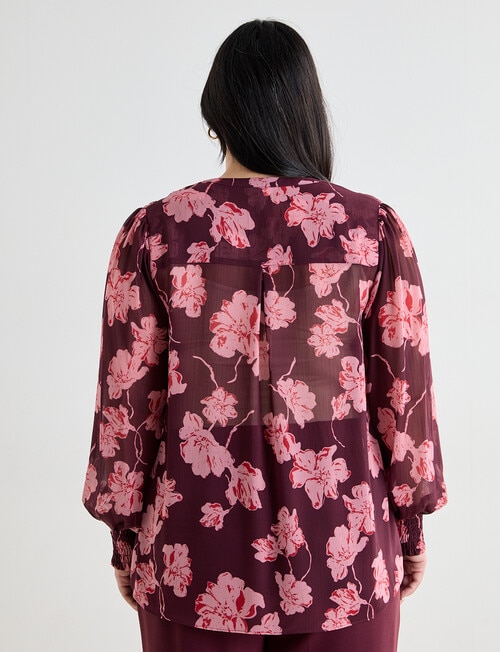Studio Curve Shirred Flower Print Blouse, Cherry Lacquer product photo View 02 L