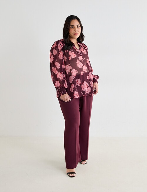 Studio Curve Shirred Flower Print Blouse, Cherry Lacquer product photo View 03 L