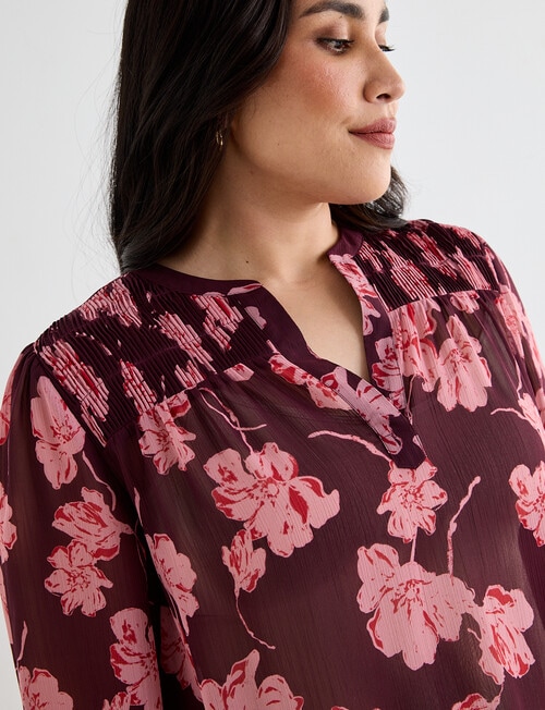 Studio Curve Shirred Flower Print Blouse, Cherry Lacquer product photo View 04 L