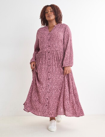 Studio Curve Retro Animal Button Front Tiered Dress, Pink product photo