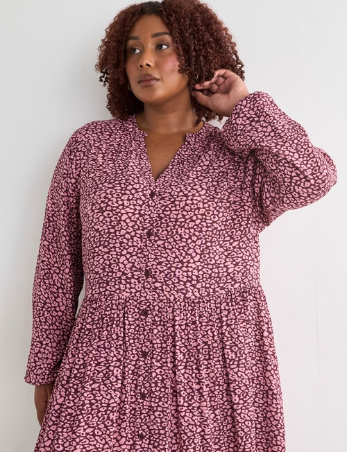 Studio Curve Retro Animal Button Front Tiered Dress, Pink product photo View 04 L